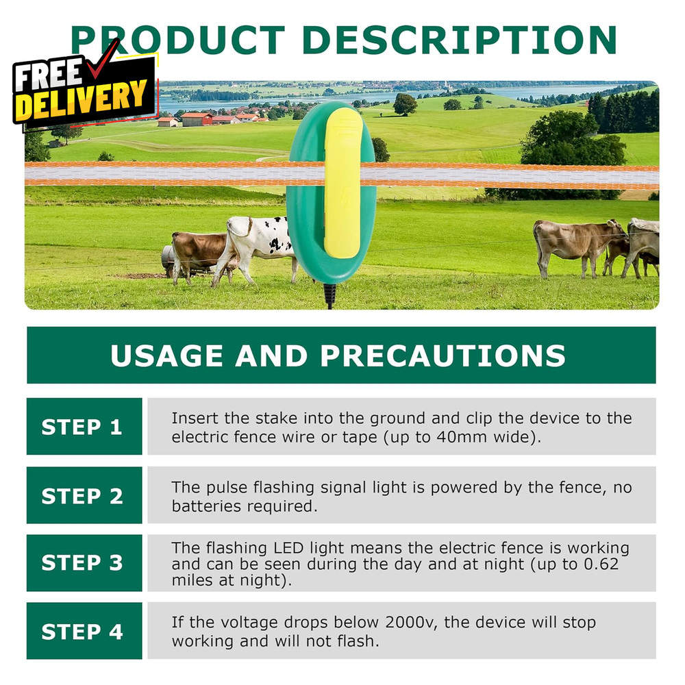Electric Fence Tester with LED Indicator Lights Tester Indicator for Pulsed E...