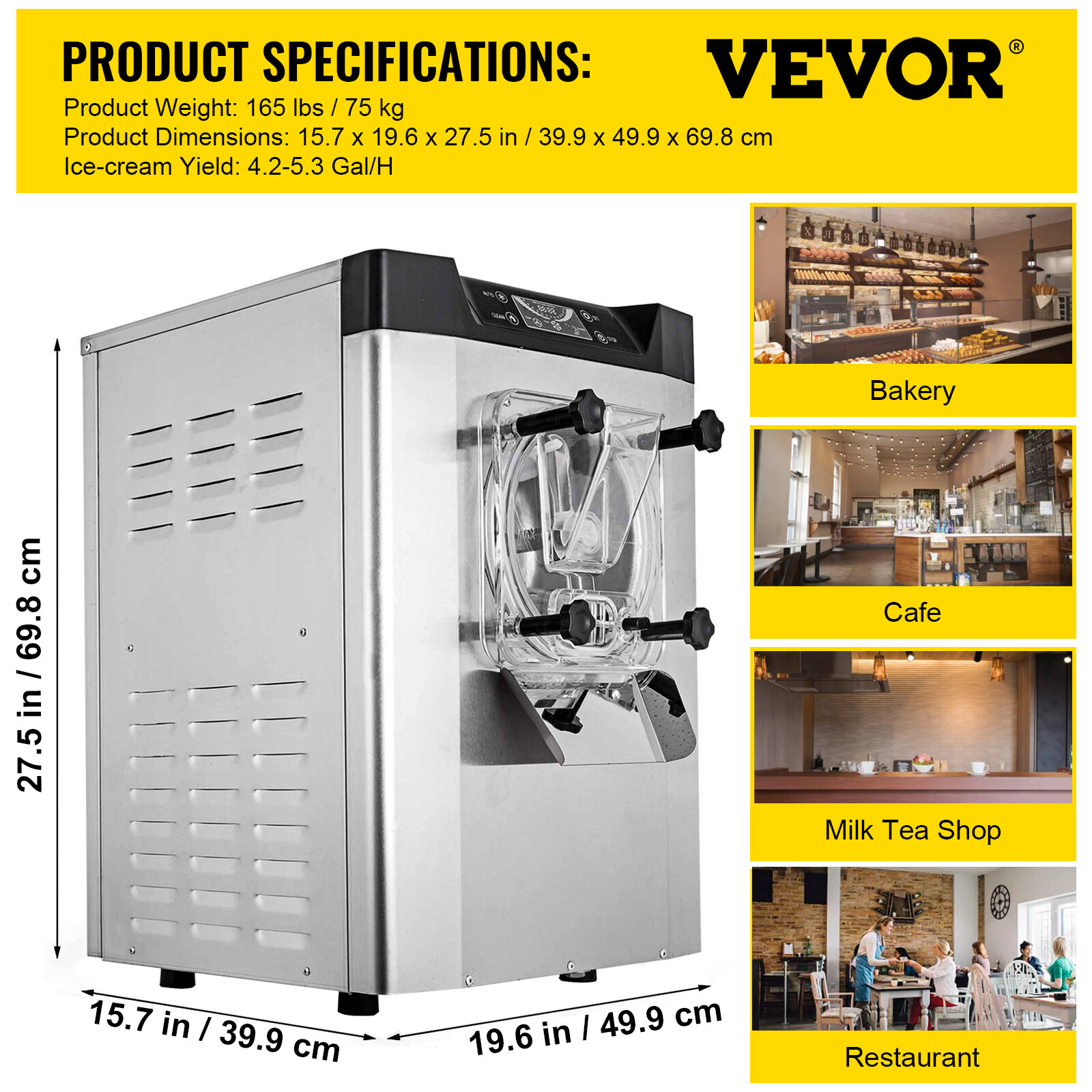 VEVOR Commercial Frozen Hard Ice Cream Machine 20L/H Yogurt Ice Cream Maker 110V