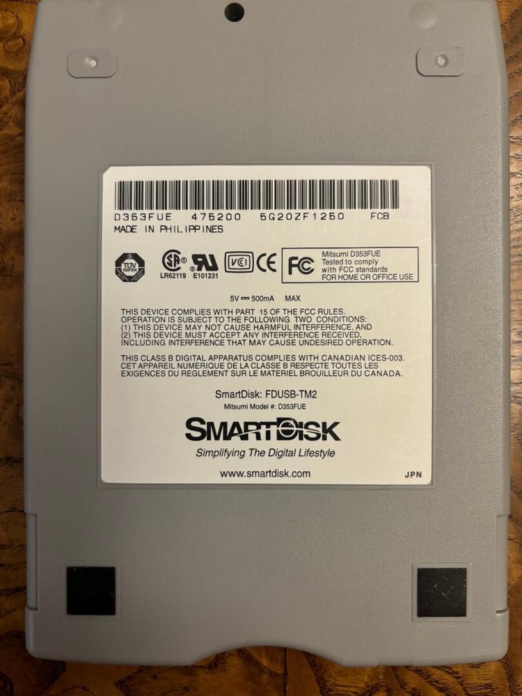 SmartDisk USB External Floppy Disk Drive Mitsumi Model D353FUE