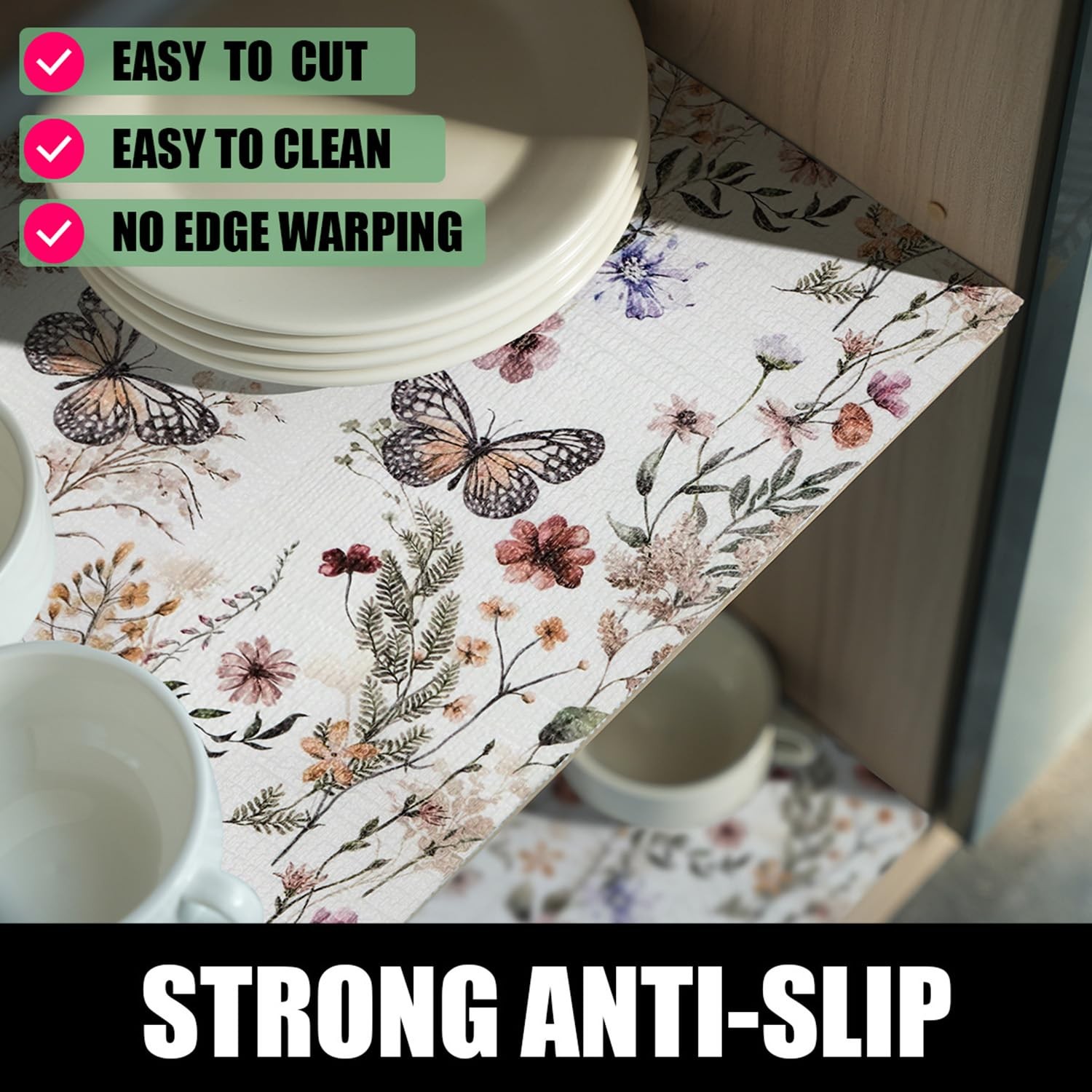 Floral Shelf Liners Non Adhesive and Strong Non-Slip Shelf and Drawer Liners ...