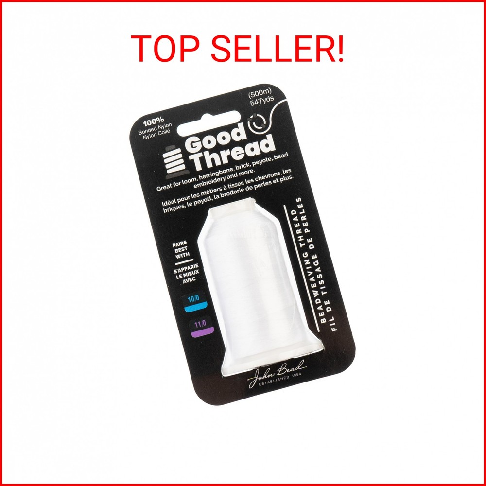 John Bead Good Thread 500m Spool White Bonded Nylon Thread | Beading Thread for