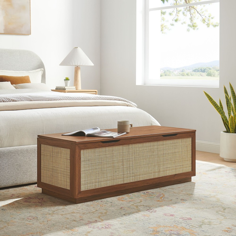 Soma Rattan Storage Bench in Walnut
