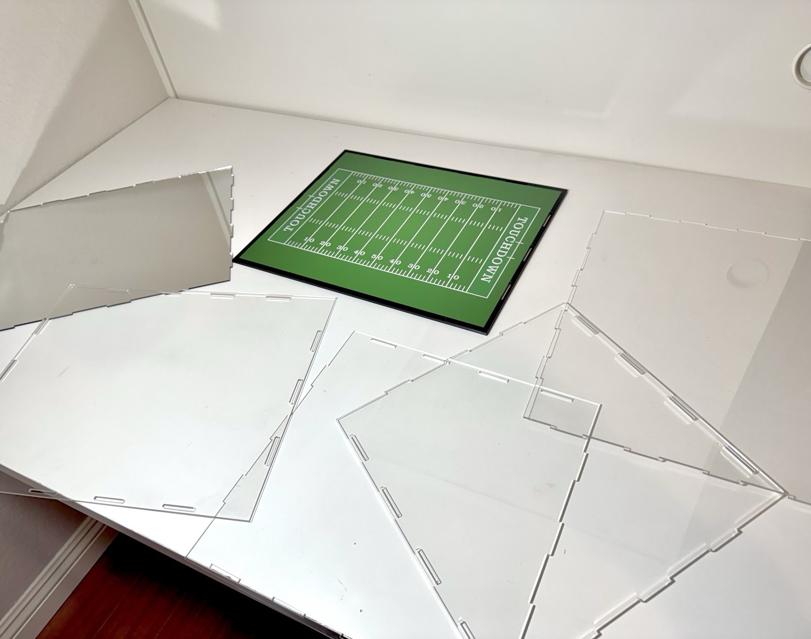 Full Size Helmet Display Case w/ Green Acrylic *Football Field* Base Back Mirror