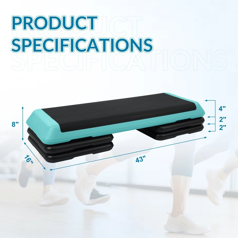 Adjustable Aerobic Step Platform with 4 Risers, Non-Slip Stepper – 16", 28", 43"
