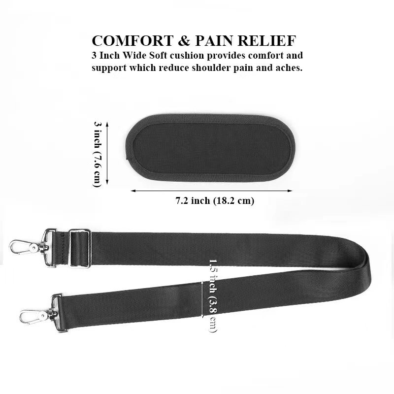 Shoulder Strap Adjustable Wide Soft Padded w Metal Hook - Black
