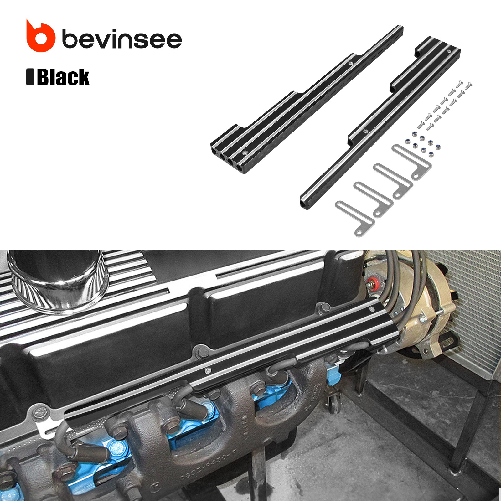 BEVINSEE Aluminum Spark Plug Wire Looms Holder Set For SBC BBC 302 350 454