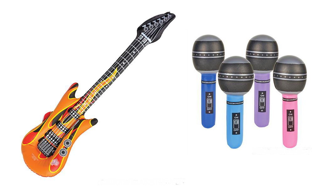3 INFLATABLE GUITARS + 3 INFLATABLE MICROPHONES, PARTY FAVOR, KARAOKE