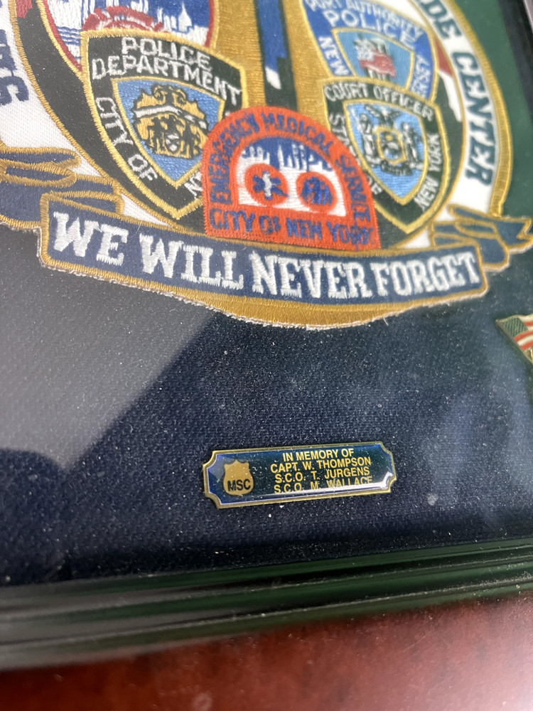 World Trade Center Fallen Heroes Patch & 9/11 Pins Frame