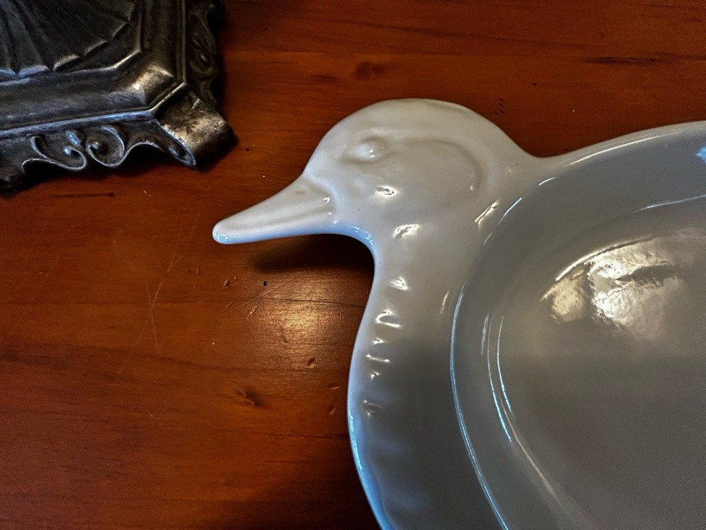 White Ceramic Duck Serving Dish From Japan 14”x7”