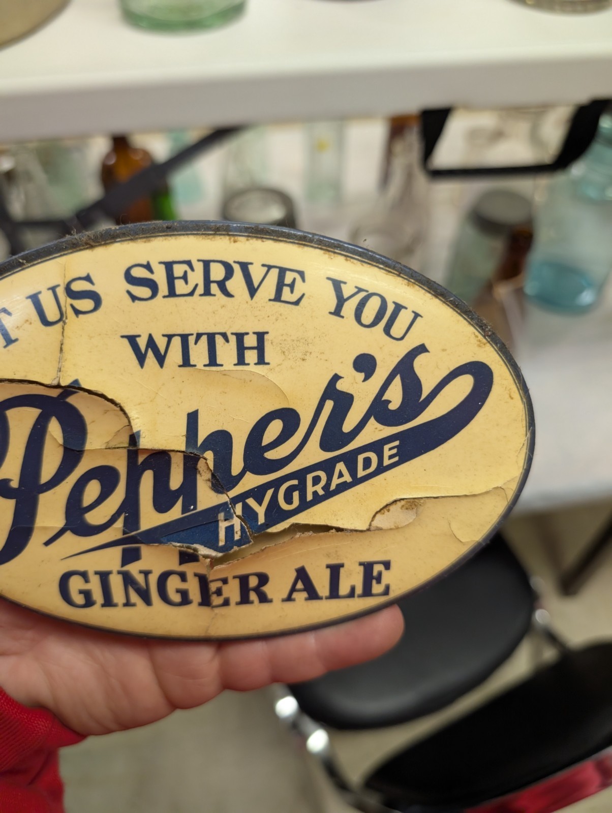 Pepper's Hygrade Ginger Ale Celluloid Advertising Sign Ashland Pa Crystaline