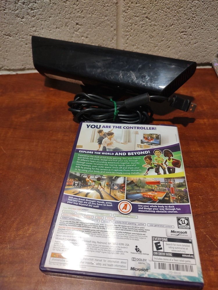 Microsoft Xbox 360 Kinect Sensor Bar Black 1414 With Game. Tested And Working A2