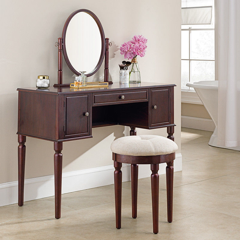 3 Drawers Makeup Vanity Dressing Table with Mirror Classic Bathroom Furniutre