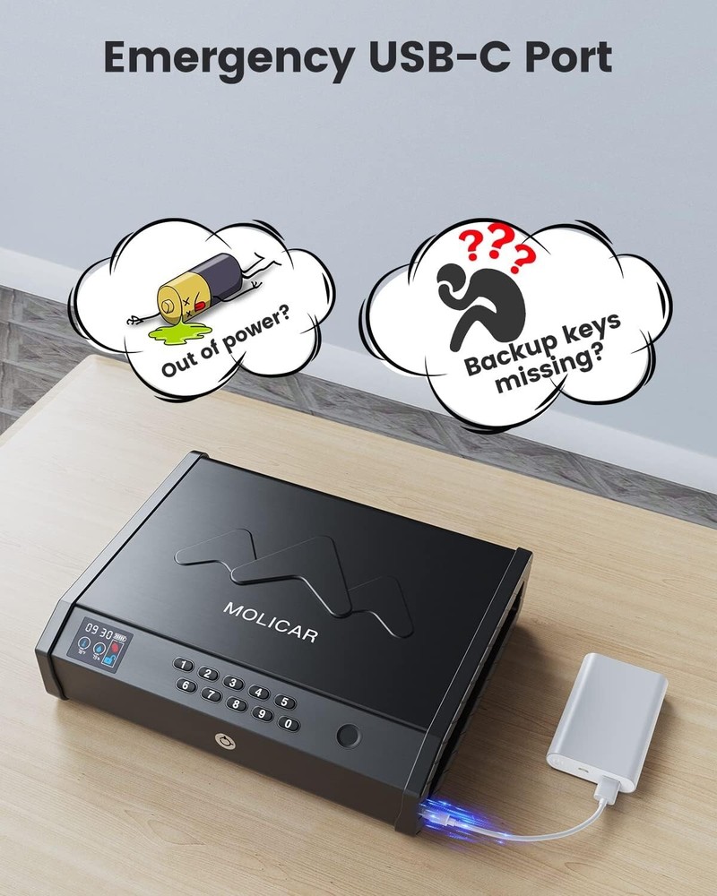 Two-Gun Biometric Safe with Temperature & Humidity LCD - Secure Bedroom Storage