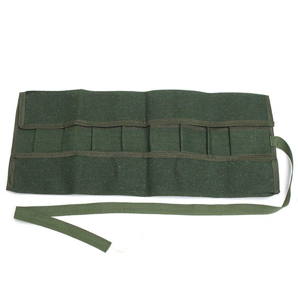 10Pockets Canvas Spanner Wrench Tool Roll Up storage bag Organizer Pouches Case~