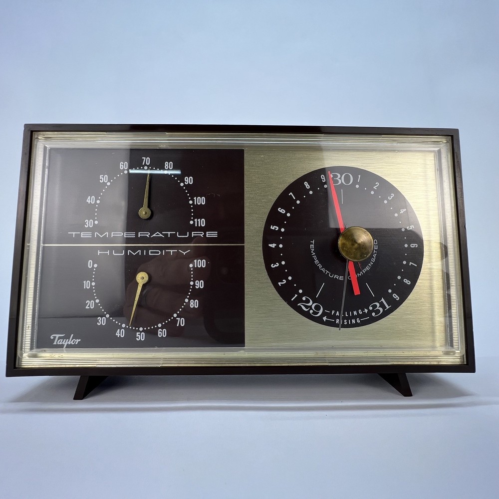 Taylor Instruments Desktop Temperature Barometer Humidity USA Vintage Decore
