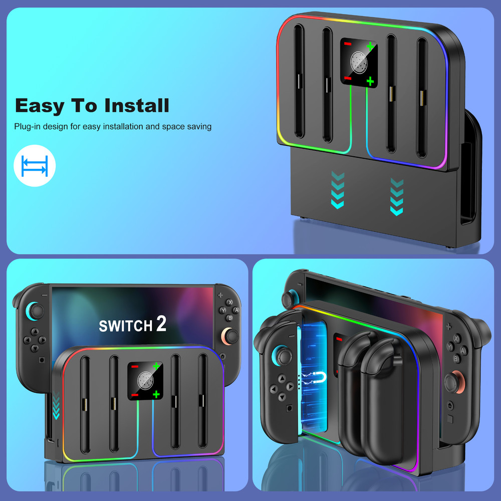 LED Wall Mount Charging Dock for Nintendo Switch 2 Controller Charger Stand