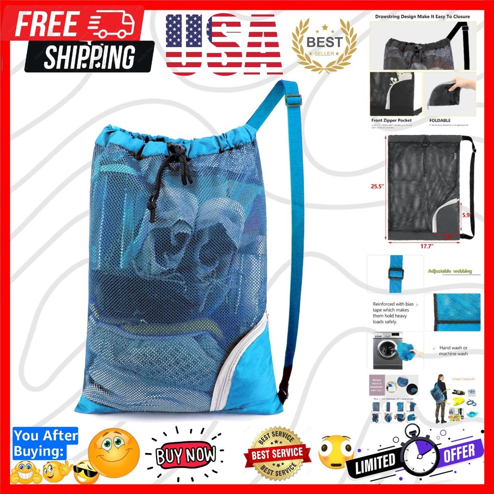 Mesh Drawstring Bag Swim Backpack for Beach Pool Sports Gym Draw String Cinch...