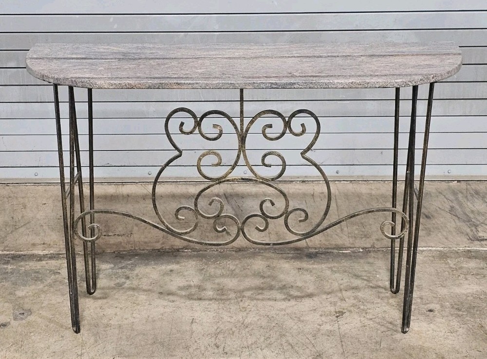 Wrought Iron Designer Base with Granite Top Console Table