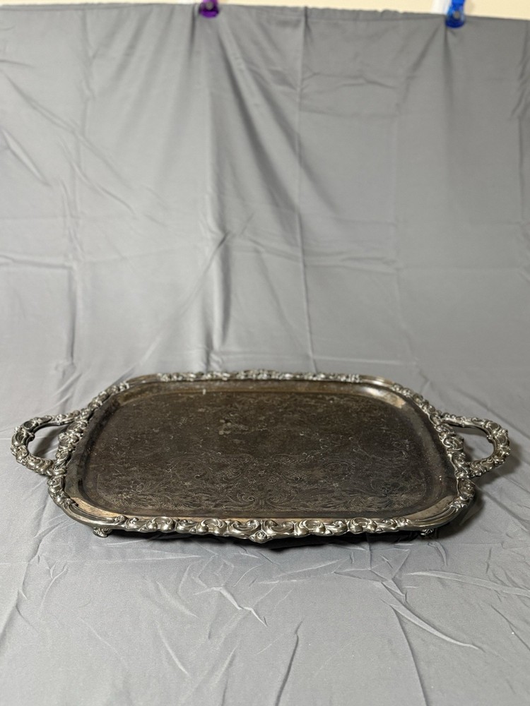 Antique EPNS Silverplate Footed Tray 28.75” Venetian Scroll Pattern