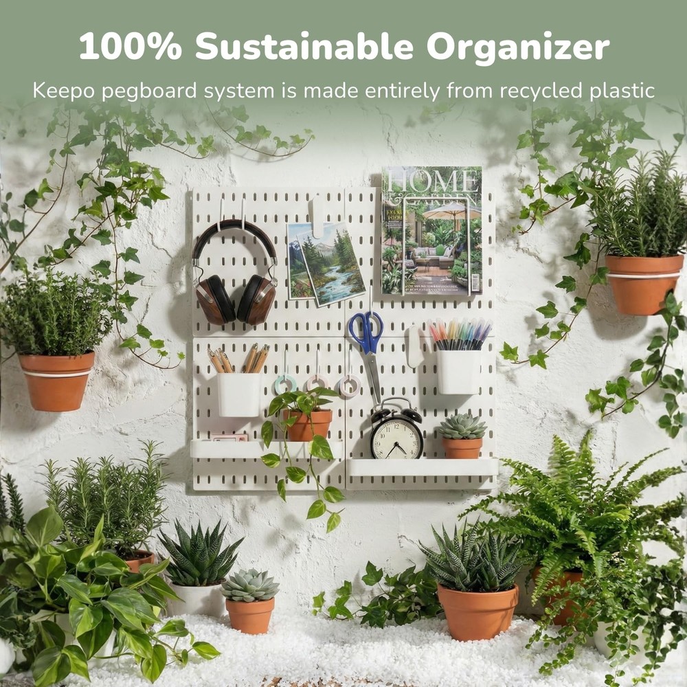 Keepo Peg Board Wall Organizer – Plastic Pegboard Panels, Modular Peg Board S...