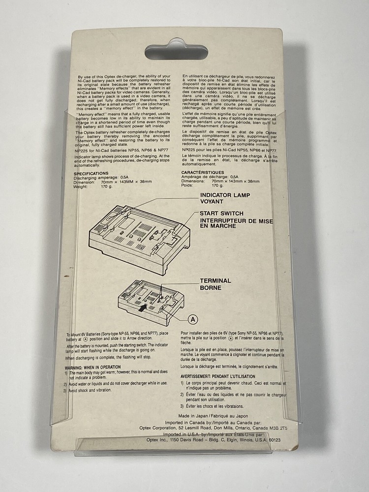 Optex Battery Refresher Model NP225 - New old stock