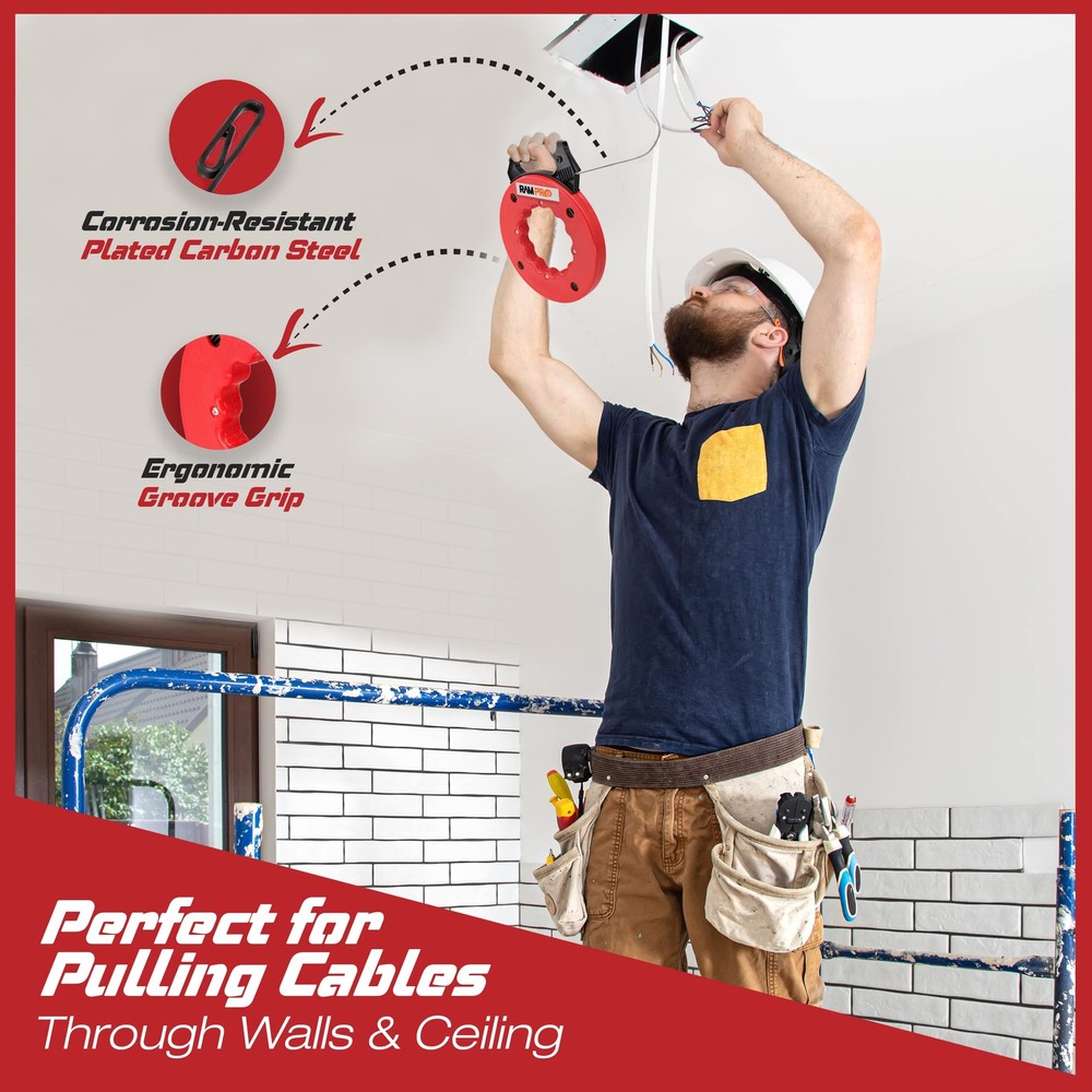 Fish Tape Wire Puller 50ft - Easy to use Cable Puller Tool with Double Loop T...