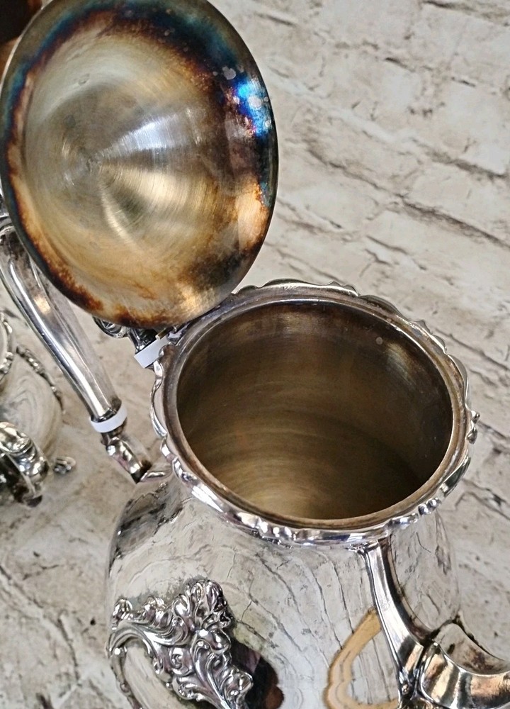 Leonard Silver Plate Teapot Pot Set Footed Scrolls Vintage