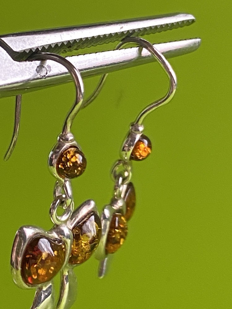 Серьги винтаж серебро, 925 проба, Камень Янтарь, Бантики