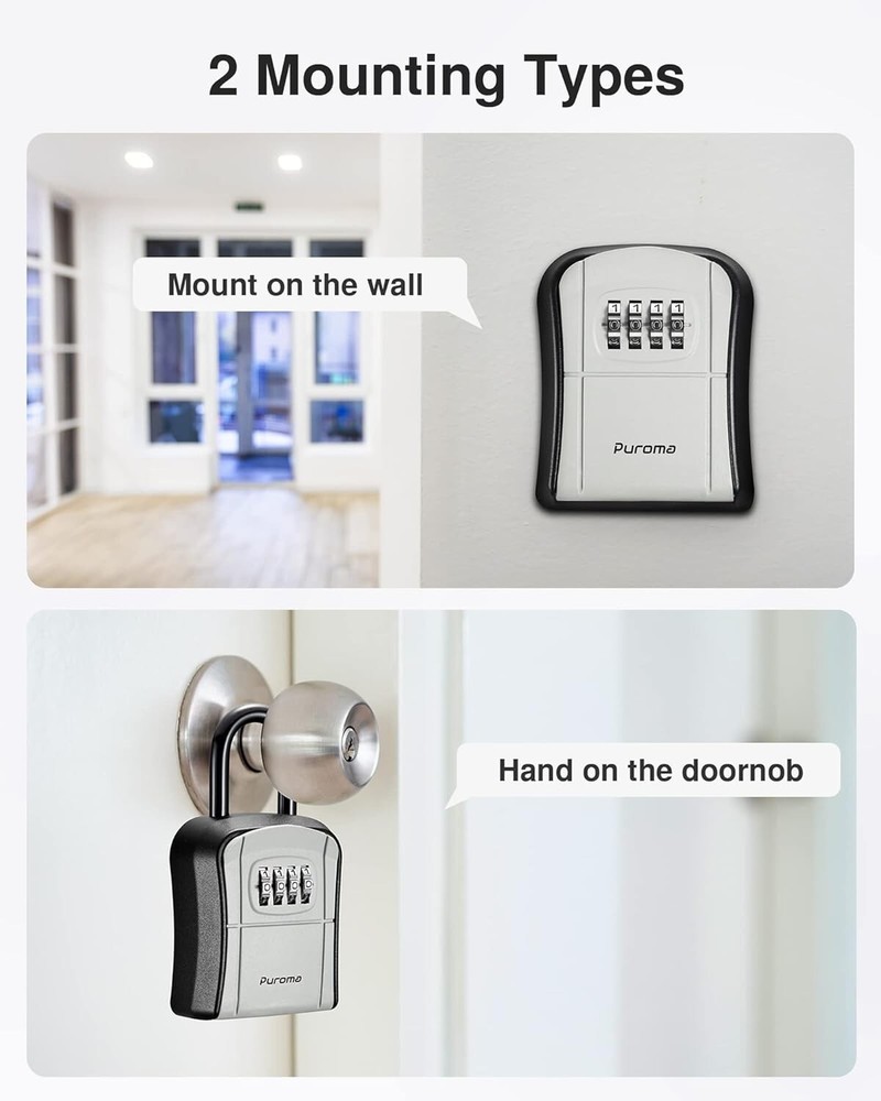 Stylish Gray Key Lock Box - 4-Digit Code, Weatherproof Portable Safety Storage