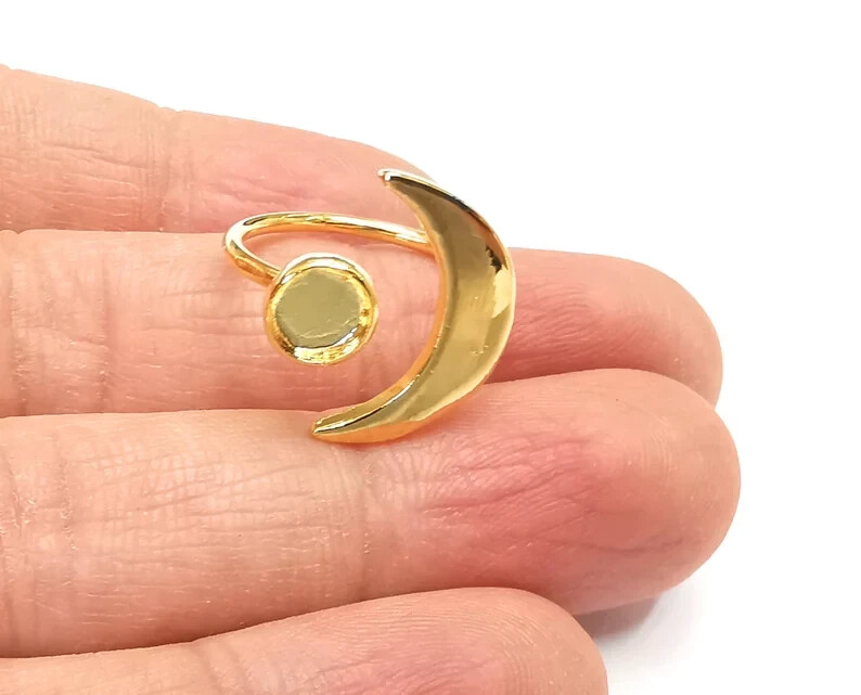 Crescent Moon Ring Blank Base Setting Cabochon Mounting Shiny Gold Plated G27724