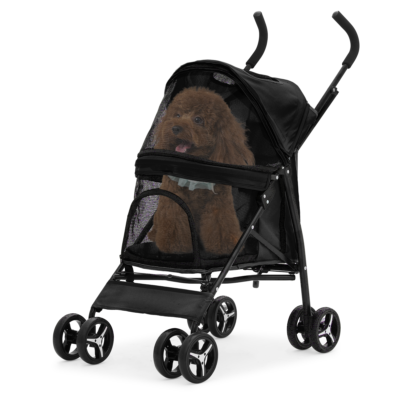 Folding 4-Wheels Dog Stroller Portable Adjustable Canopy Pet Travel Carrier Cart