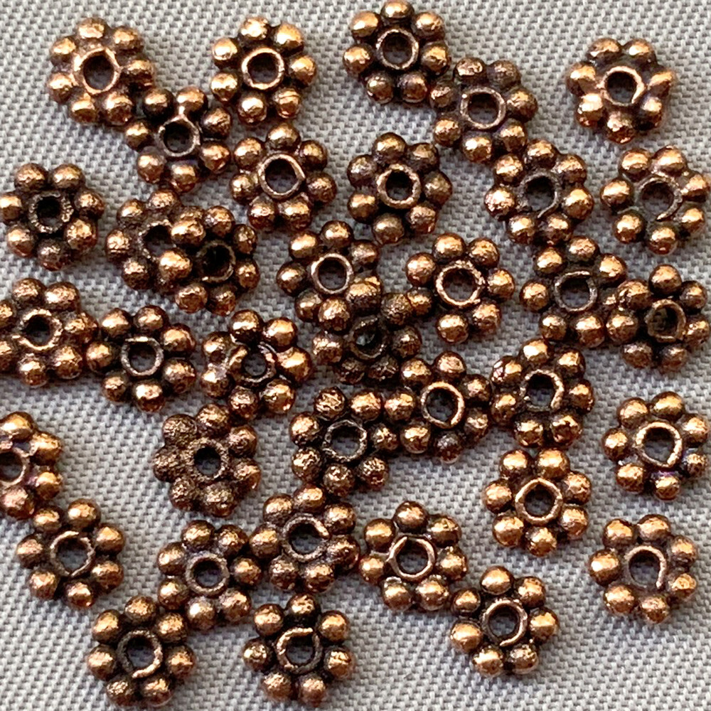Daisy Spacer 4mm Antique Solid Copper Q50 Beads Per Pkg