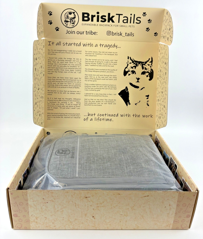BRISKTAILS EXPANDABLE BACKPACK FOR SMALL PETS-GREY