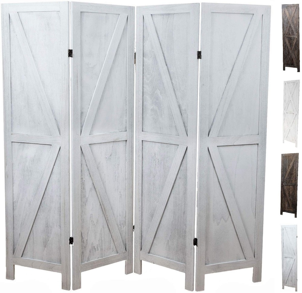 Premium Home 4-Panel Room Divider – Rustic White Barn Door, K Pattern Folding...