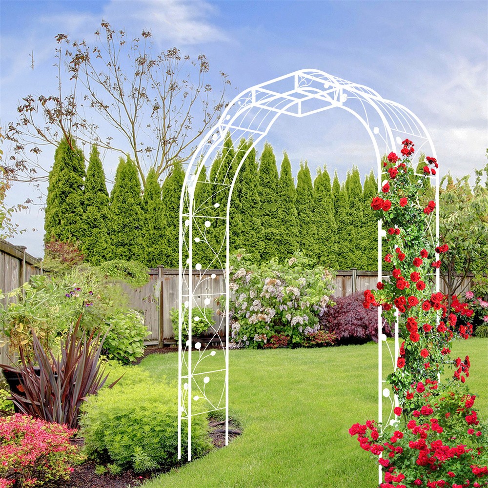 Garden Arch W74.4''x H98.4'' Garden Arbor Trellis Climbing Plants Support White