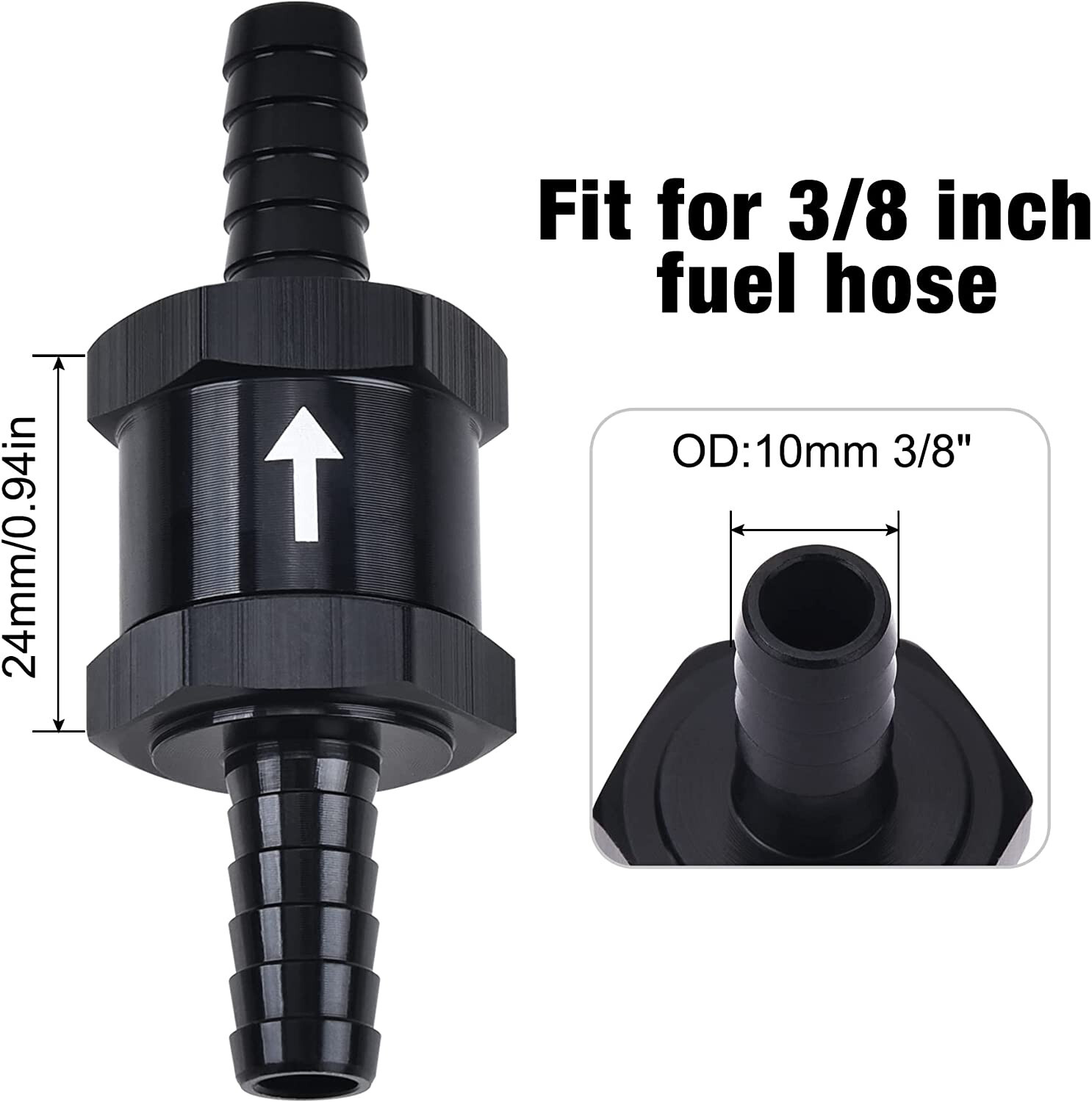 3/8" Fuel Check Valve One Way Inline Non Return Diesel Gasoline Black 10mm 2Pcs