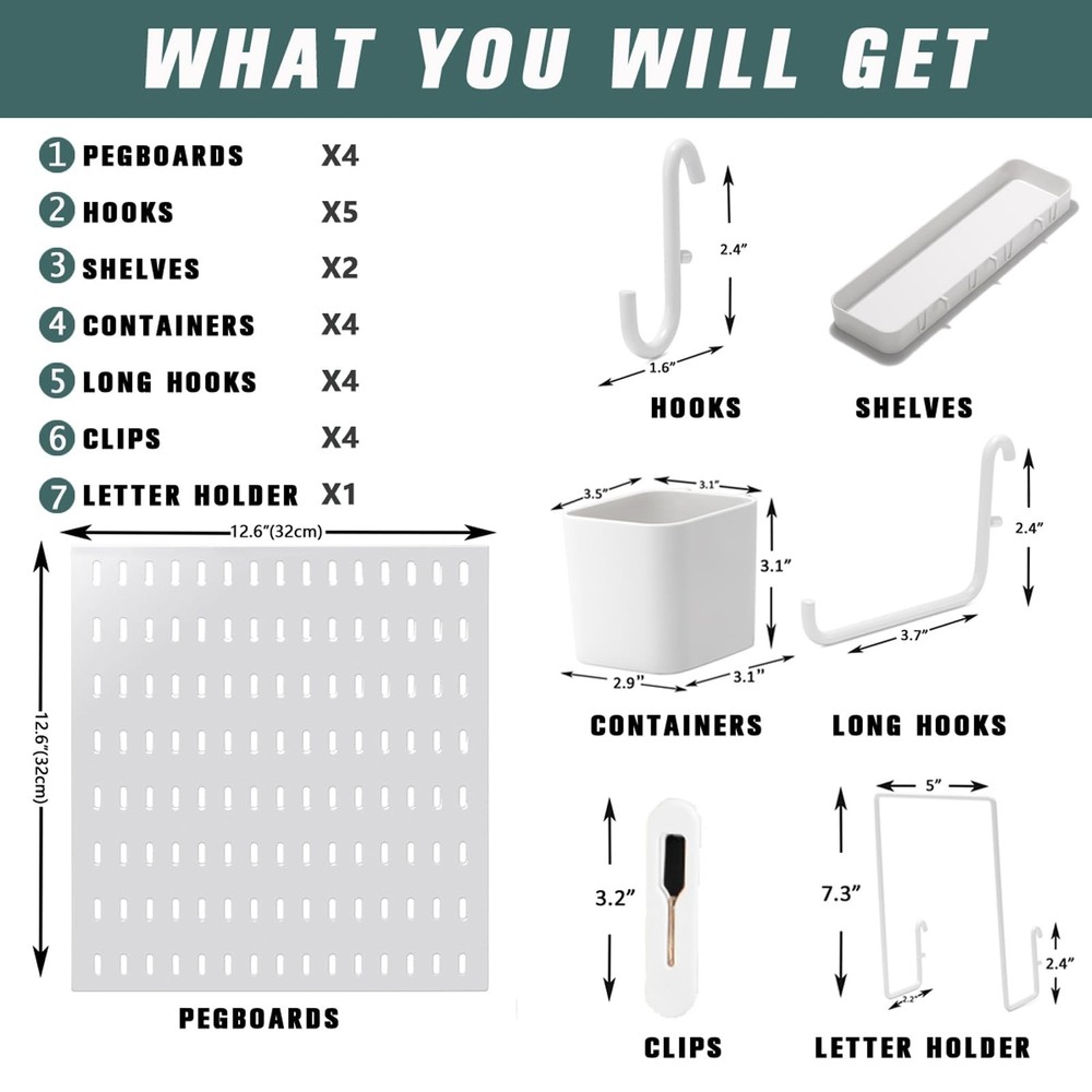 Wall-Mounted Pegboard Kit, 25.2" x 25.2" Organizer Panel – Large, Cost-Eff