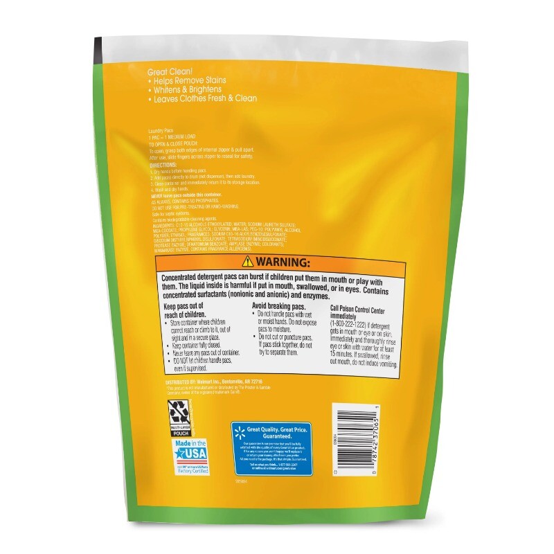 New Great Value Ultimate Fresh Laundry Pacs, Original Clean, 60 Count
