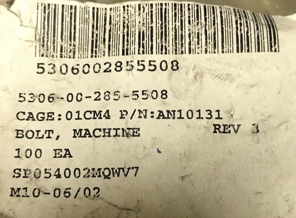 AN101131, Centon Industries Aeronautical Standard Bolt
