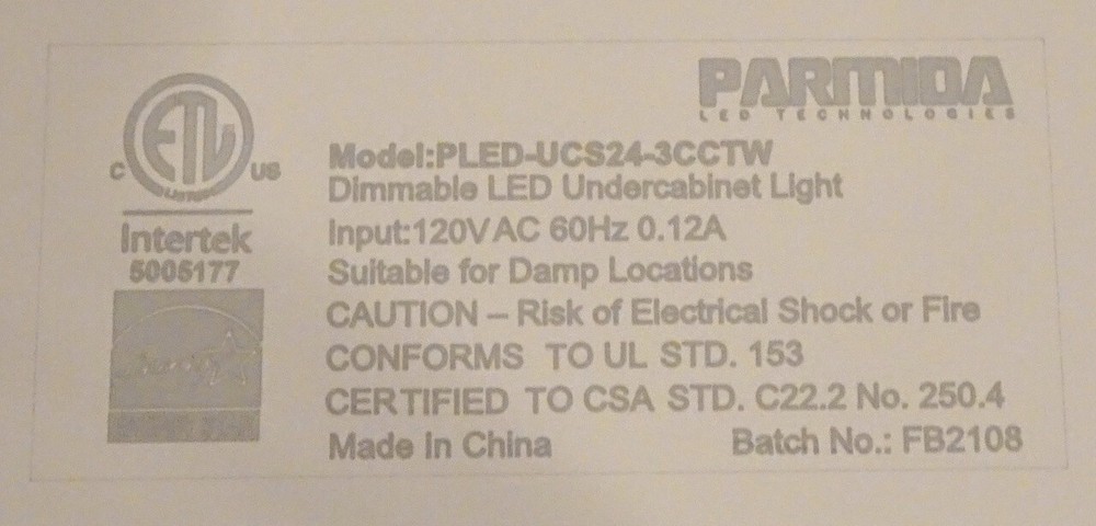Parmida 24" Dimmable LED Under Cabinet Light With Adjustable Lens Angle, NEW