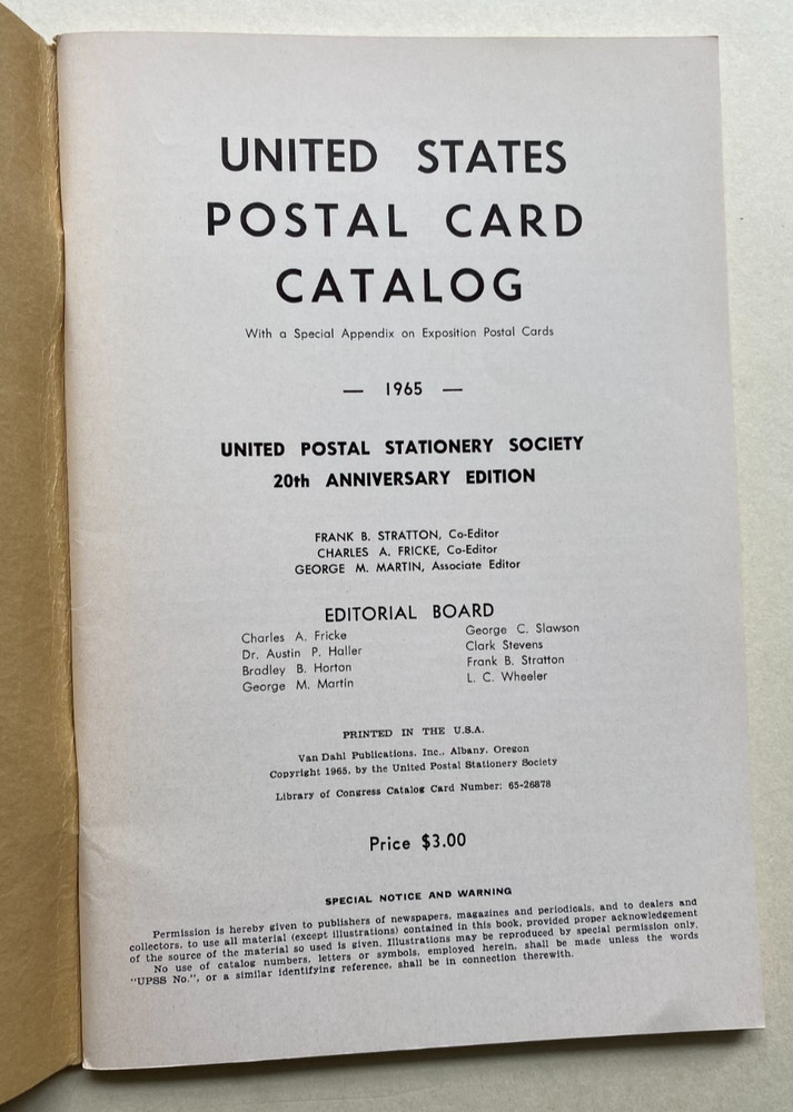 UPSS U.S. Postal Card catalogs