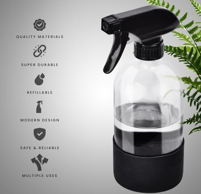 3 PACK! 16oz Glass Spray Bottle with Silicone Sleeve, Refillable Cleaning Plants