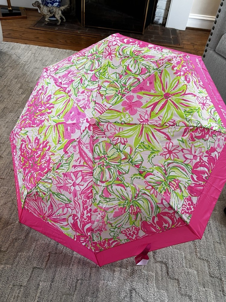 Lilly Pulitzer Folding Travel Umbrella Automatic Open