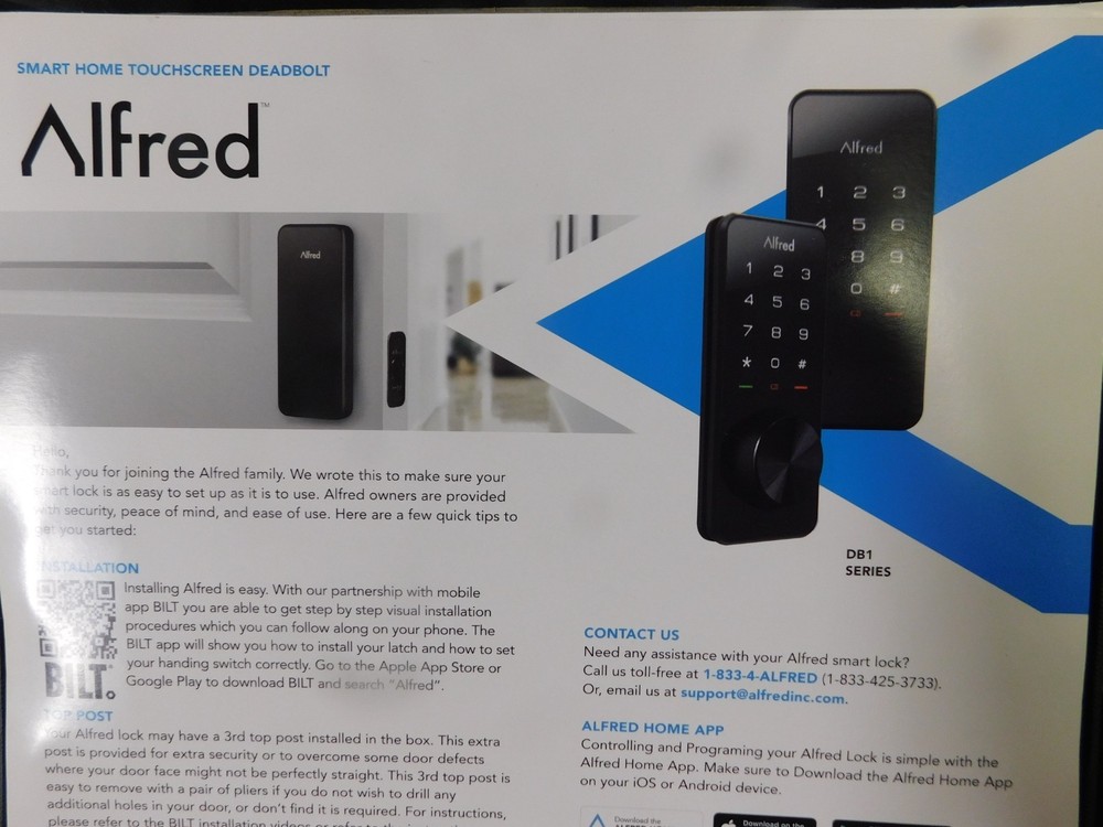 Alfred Smart Home Touchscreen Deadbolt DB1-Open Box Display