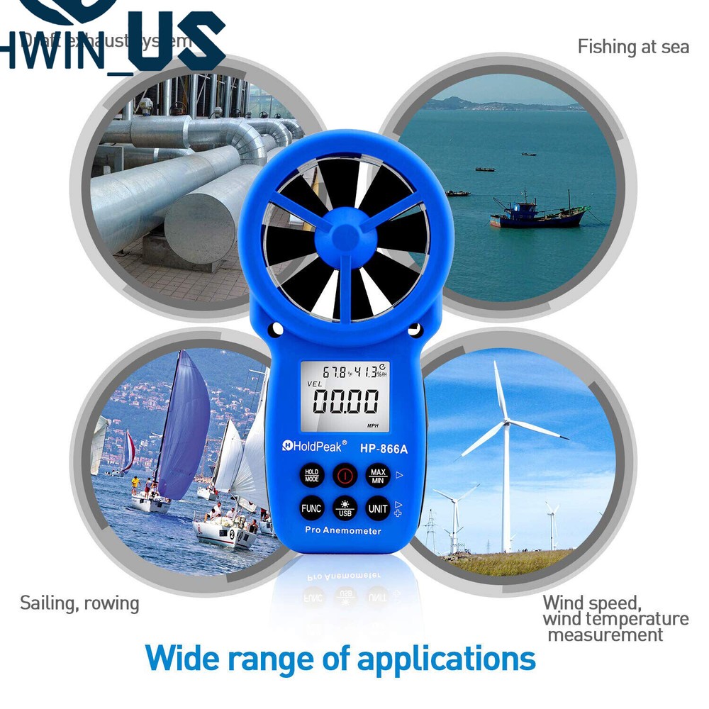Handheld Digital LCD Anemometer Temperature Gauge Air Wind Speed Vane Meter 866A