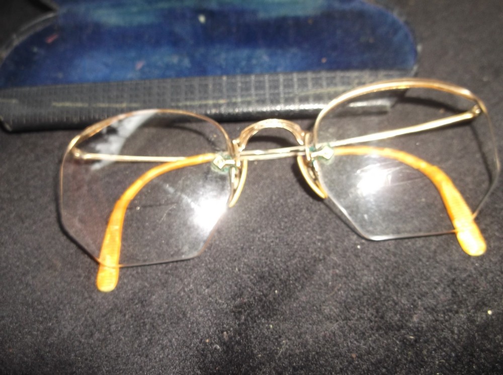 ANTIQUE SPECTACLES 12KGF GOLD TONE - UNTESTED - BIFOCAL + MONOGRAM CASE