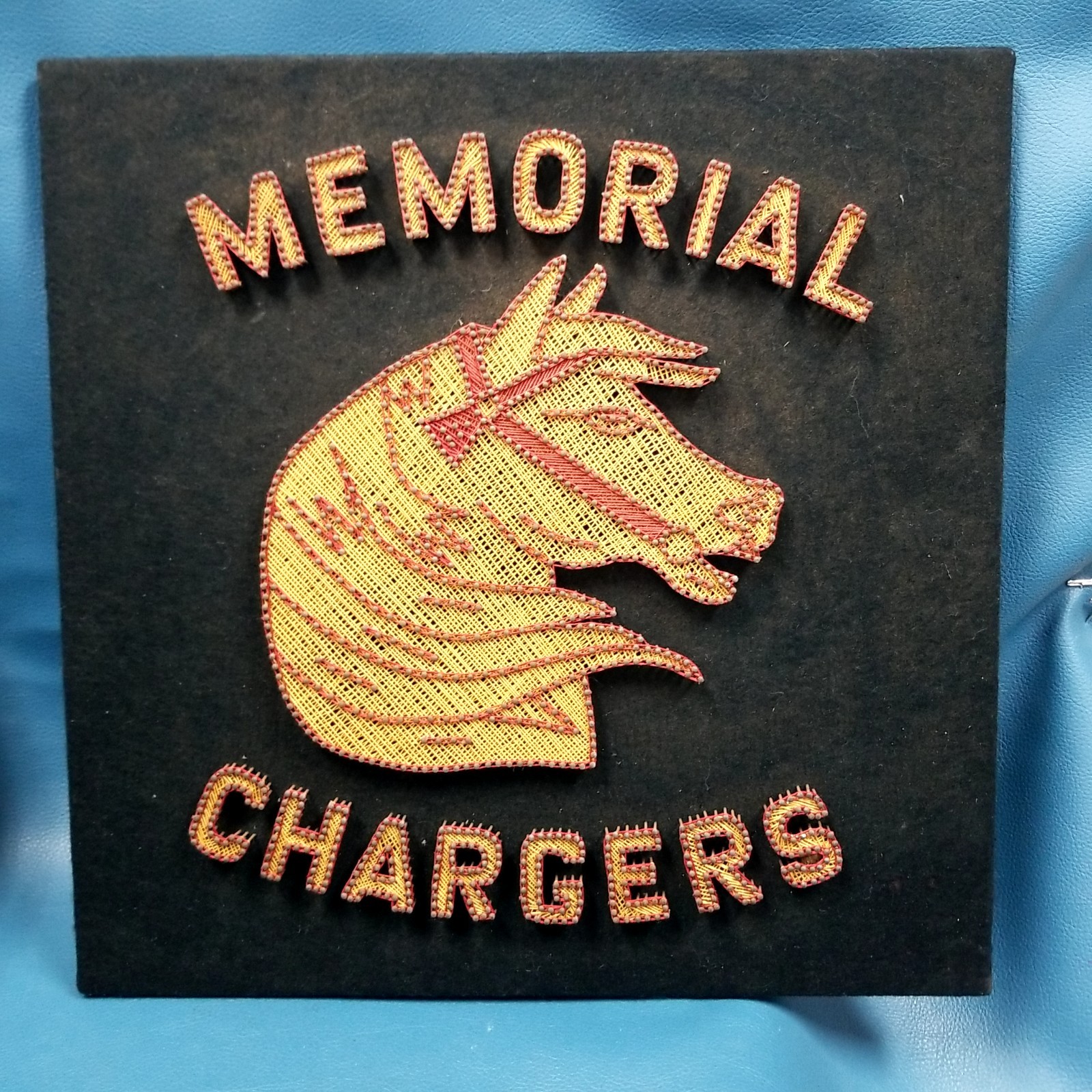 Vintage Hand Made MEMORIAL CHARGERS String Art Fan Collectible ELKHART, IN