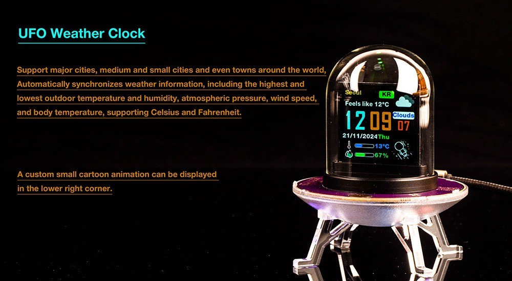UFO-CLOCK Creative Weather Bitcoin Stock Exchange Rate Clock Multifunctional