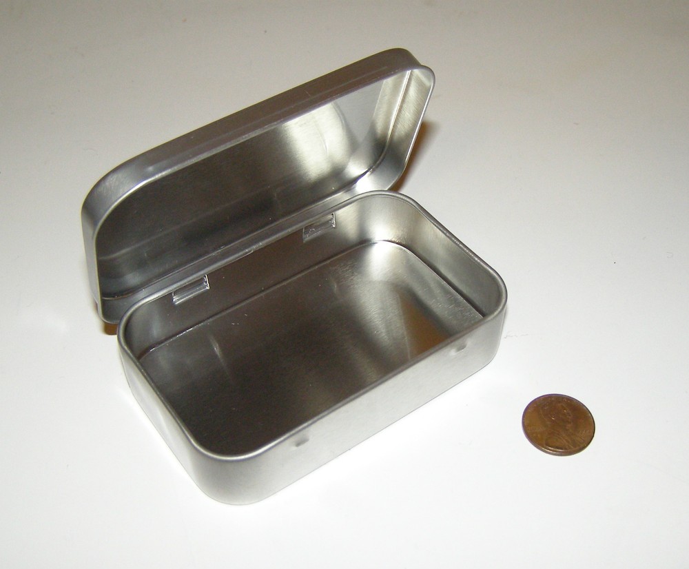Two 3 oz Rectangular Hinged Survival Tin Box Containers - Can Be Used For Crafts