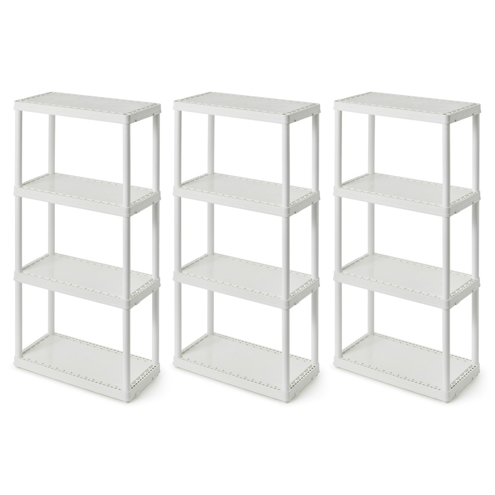 Gracious Living 4 Shelf Fixed Height Light Duty Storage Unit, White (3 Pack)